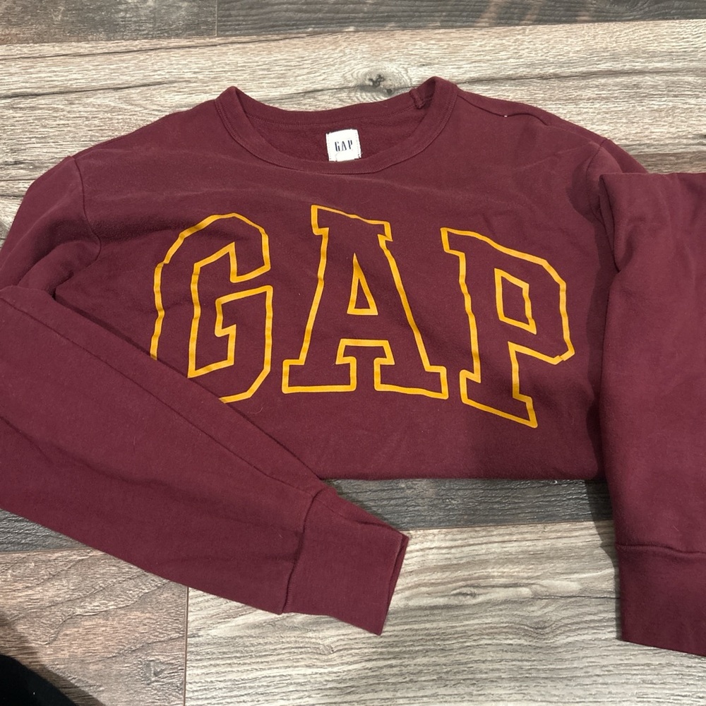 GAP Burgundy Sweatshirt with Yellow Lettering